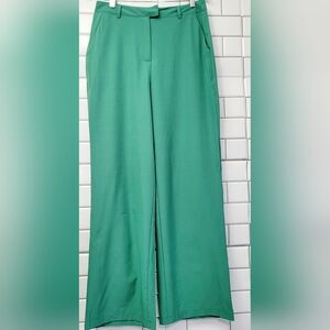 CHIC ME Women’s Kelly Green High Waist Dress Pant Lightweight Semi Flared HemSi